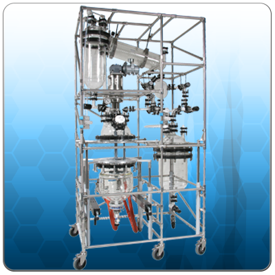 Process Glass Reactor Systems with Lifting and Lowering Vessel and Glass Piping