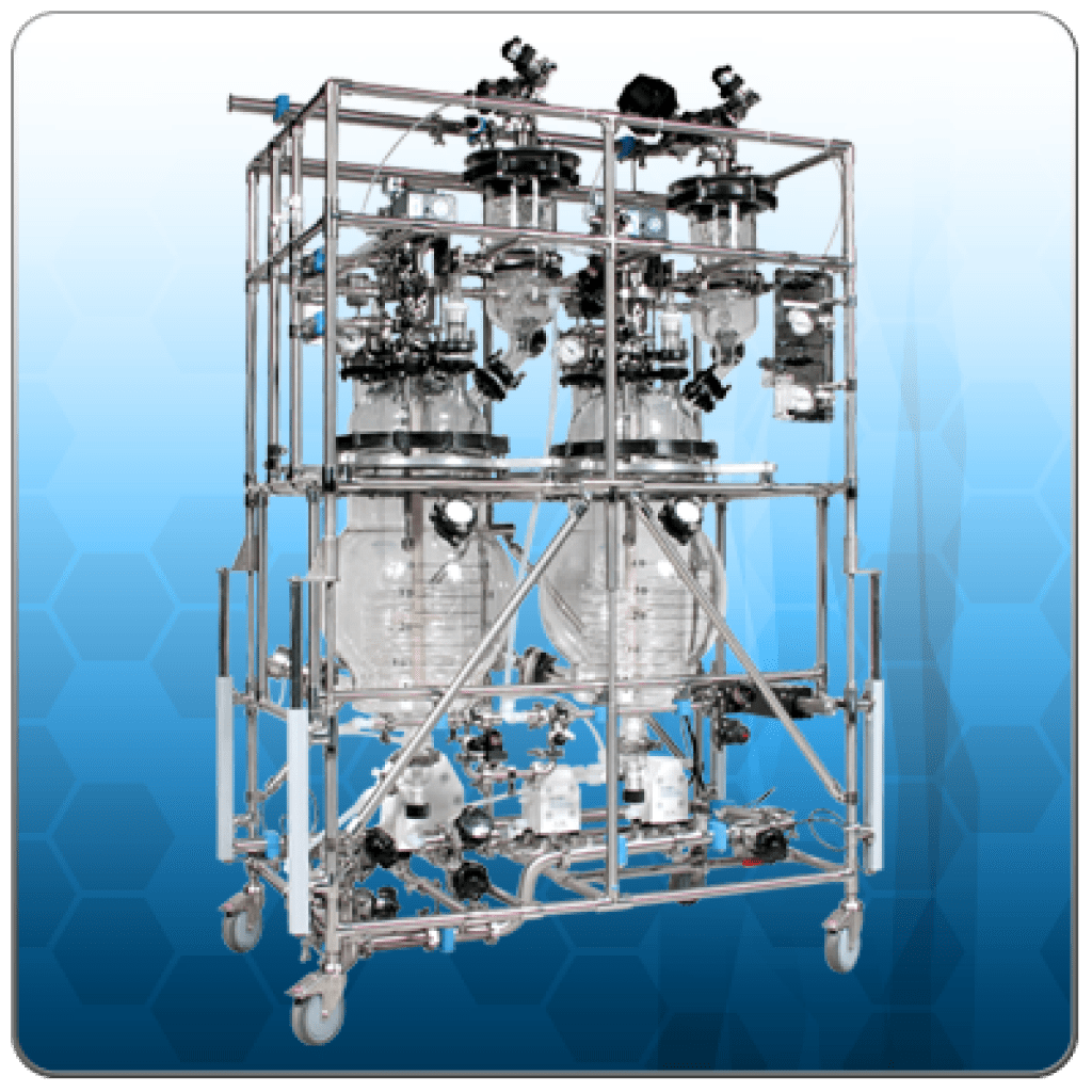 Dual 50L Process Glass Agitated Reactor System with CIP Piping System